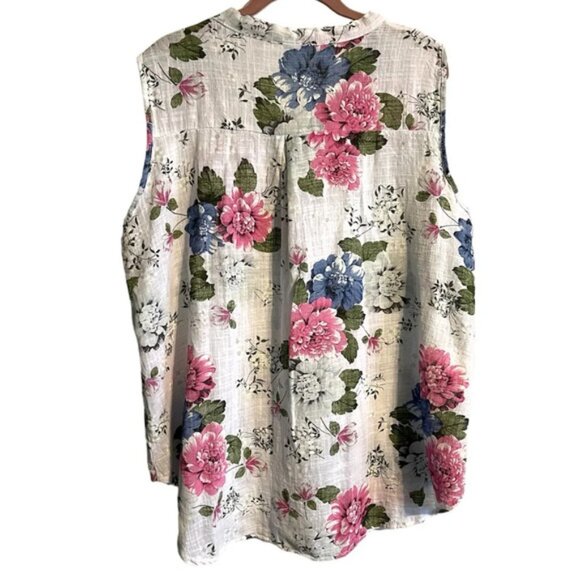 Made in Italy Sleeveless Floral Cotton Top Blouse. Size 1X Plus Size Semi-sheer - Picture 2 of 6